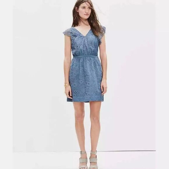 Madewell Lace Flutter Sleeves A-Line Midi Dress - Picture 1 of 10